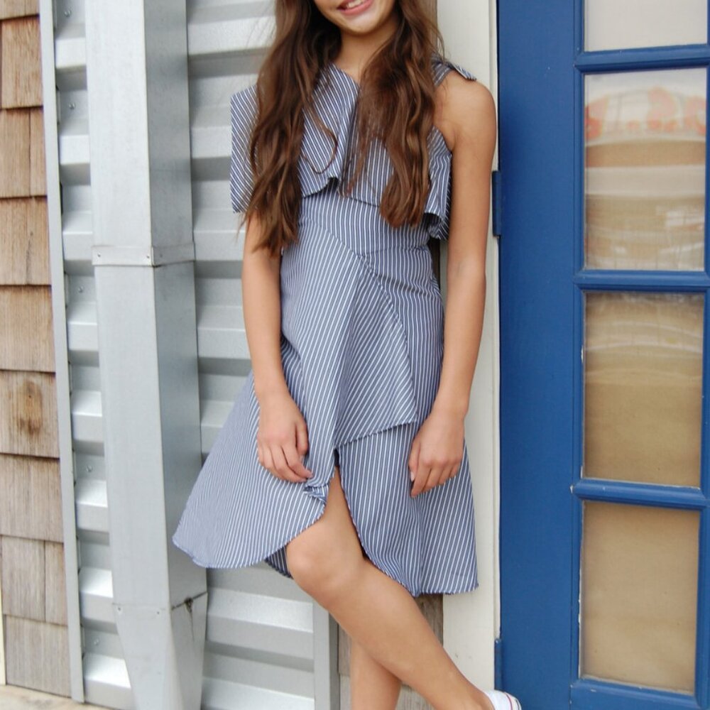 NWOT Habitual Girl Blue/White Stripe Dress Size 14 High Low